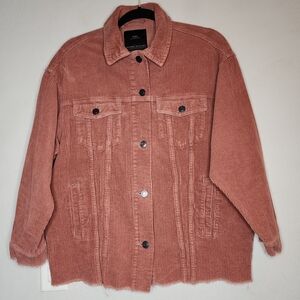 Zara‎ Dusty Pink Corduroy Jacket Shacket Button Front Cotton Size Large